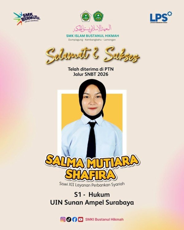 Alhamdulillah Atas Izin Allah Salma Mutiara Shafira Prodi LPS Di Terima Di UIN Sunan Ampel...